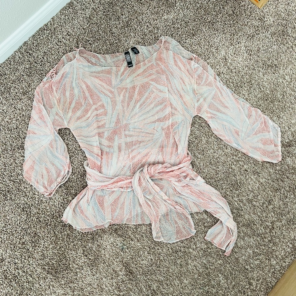 Laudry  Silk Cold Sleeve Sheer Blouse Size Large